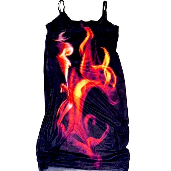 Blackmilk Inferno Sheer Bodycon Slip Dress LIMITED - midi black mesh flame XL - Picture 2 of 10
